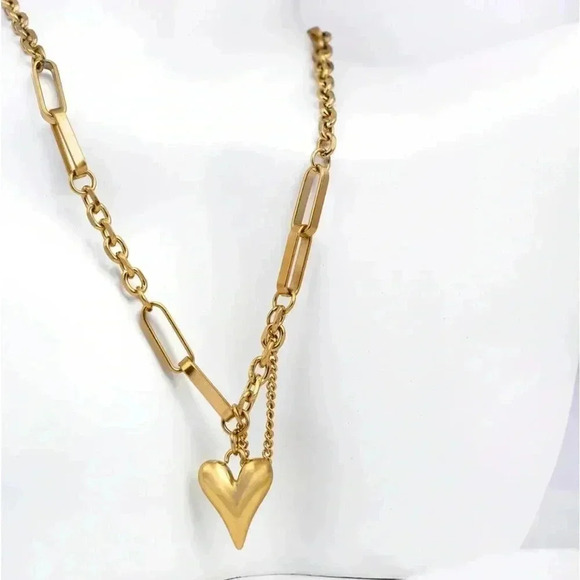 *NEW* 18K Gold Plated Stainless Steel  Heart Pendant Paperclip & O Link Necklace - Picture 5 of 9
